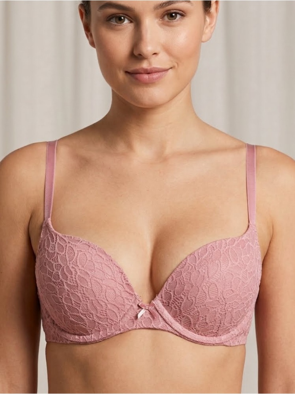 SO Intimates Dusty Rose Pink Floral Lace Convertible Push-Up Bra - 36A